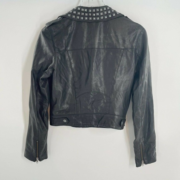 Trouve Leather Jacket Black Studded Moto Zip Biker - Picture 2 of 9